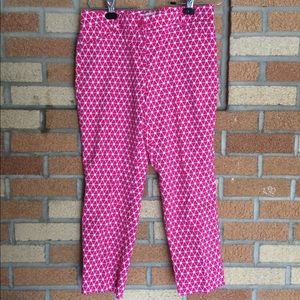 Pink and white straight legged cropped pants